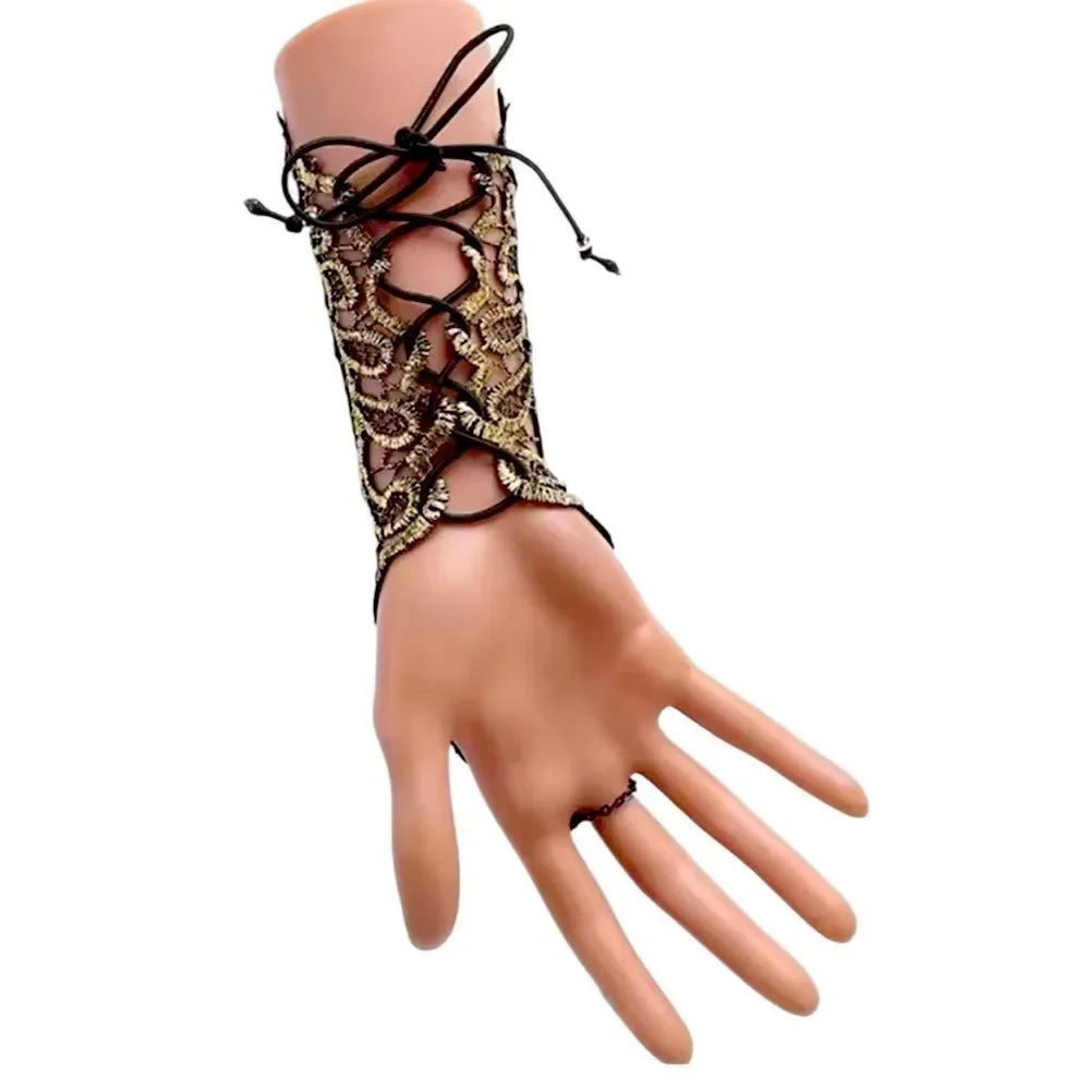 Gold Lace-Up Arm Cuff with‎ Gemstone